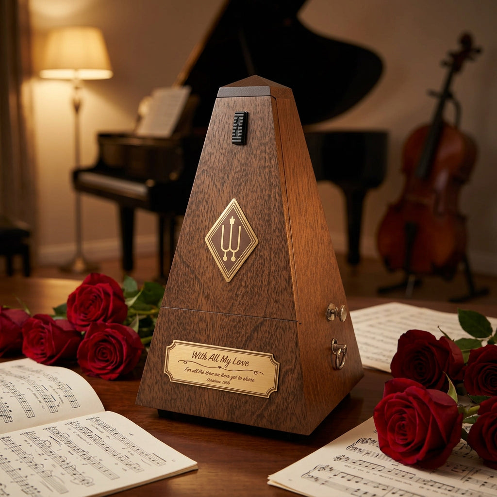 Wittner Maelzel Mechanical Metronome Genuine Walnut with Custom engraved Solid Brass Plate