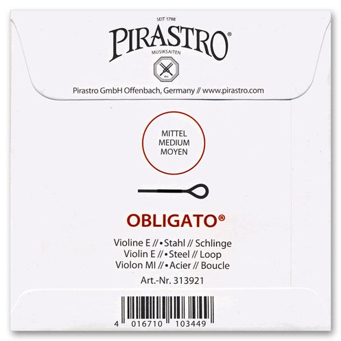 Obligato Violin E String - 4/4 - Medium Gauge - Loop (Tin-Plated Carbon Steel)