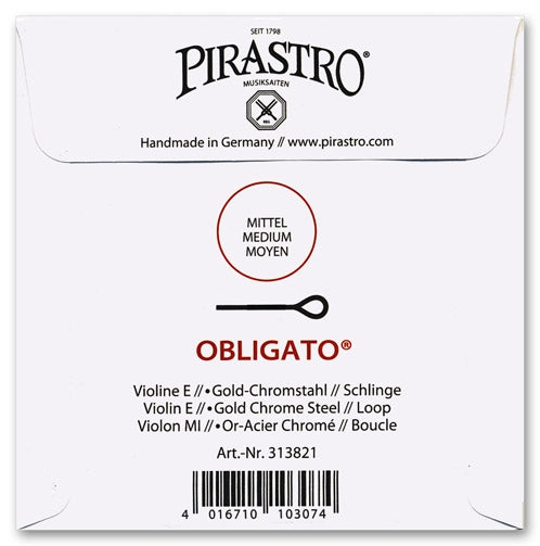 Obligato Violin E String - 4/4 - Medium Gauge - Loop (Gold-Plated Chrome Steel)