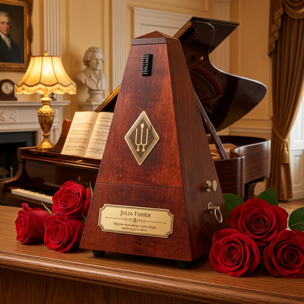 Wittner Maelzel Mahogany Mechanical Metronome with Custom Engraved Commemorative Brass Plate