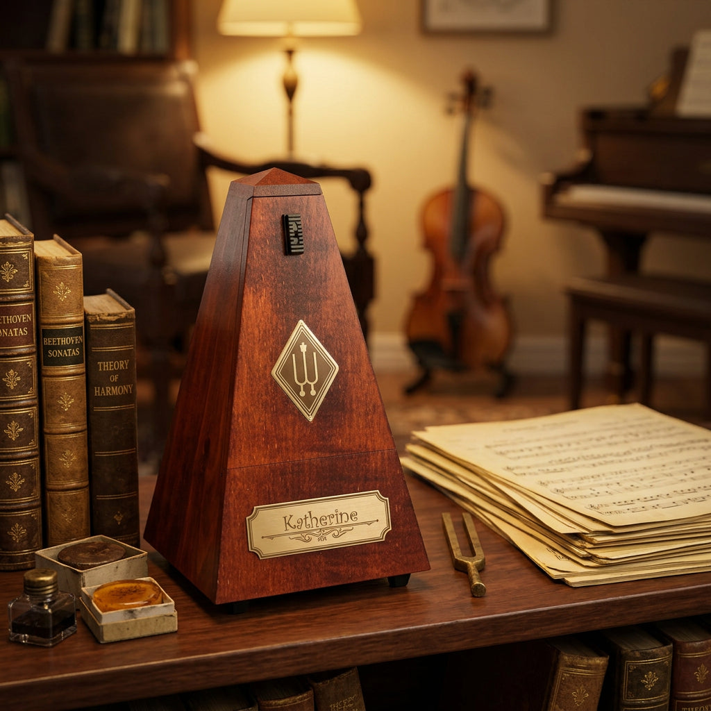 Wittner Maelzel Mahogany Metronome with Cutom Engraved Brass Commemorative Plate