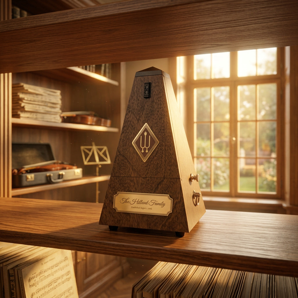 Wittner Maelzel Mechanical Metronome Genuine Walnut with Custom Engraved Solid Brass Plate