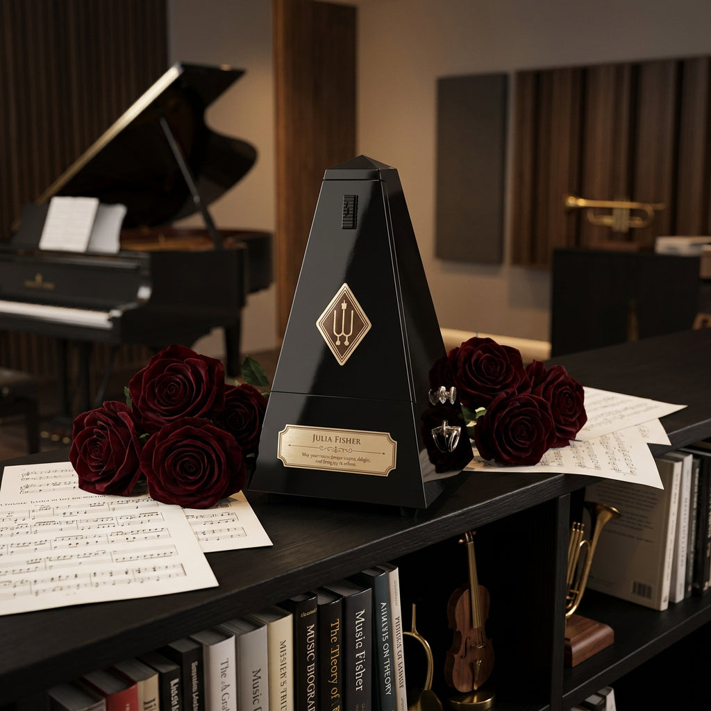 Wittner Maelzel Mechanical Metronome High Gloss Black with custom engraved brass plate