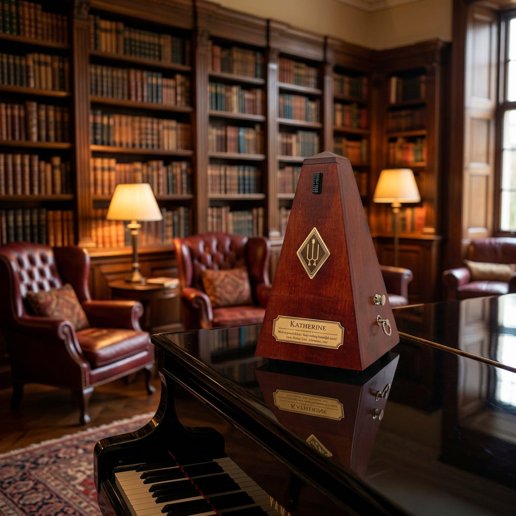 Wittner Maelzel Mechanical Metronome Mahogany With Custom Engraved Commemorative Brass Plate 2