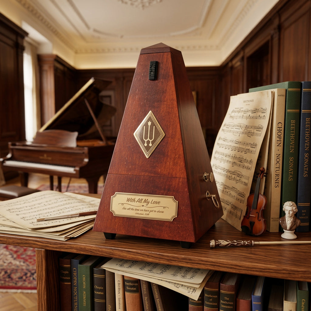 Wittner Maelzel Mechanical Metronome Mahogany with Custom Engraved Commemorative Brass Plate