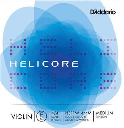 Helicore Violin E String - 4/4 - Medium Gauge - Removable Ball (Aluminum-Wound Solid Steel)