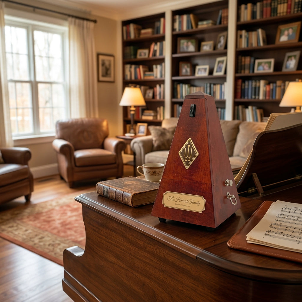 wittner Maelzel Mahogany Mechanical metronome with Custom Engraved Commemorative Brass Plate