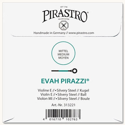 Evah Pirazzi Violin E String - 4/4 - Medium Gauge - Ball (Silvery Steel)