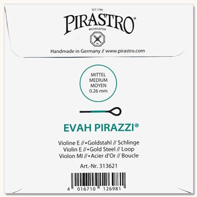 Evah Pirazzi Violin E String - 4/4 - Medium Gauge - Loop (Gold-Plated Steel)