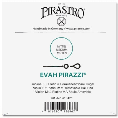 Evah Pirazzi Violin E String - 4/4 - Medium 26.7 PM Gauge - Removable Ball (Platinum-Plated Steel)